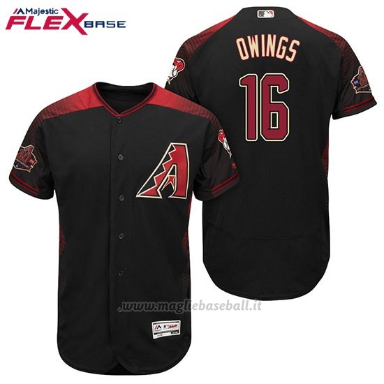 Maglia Baseball Uomo Arizona Diamondbacks 16 Chris Owings Nero Rosso Alterner 20 Anniversario Flex Base